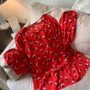 LOFT Red Floral Blouse